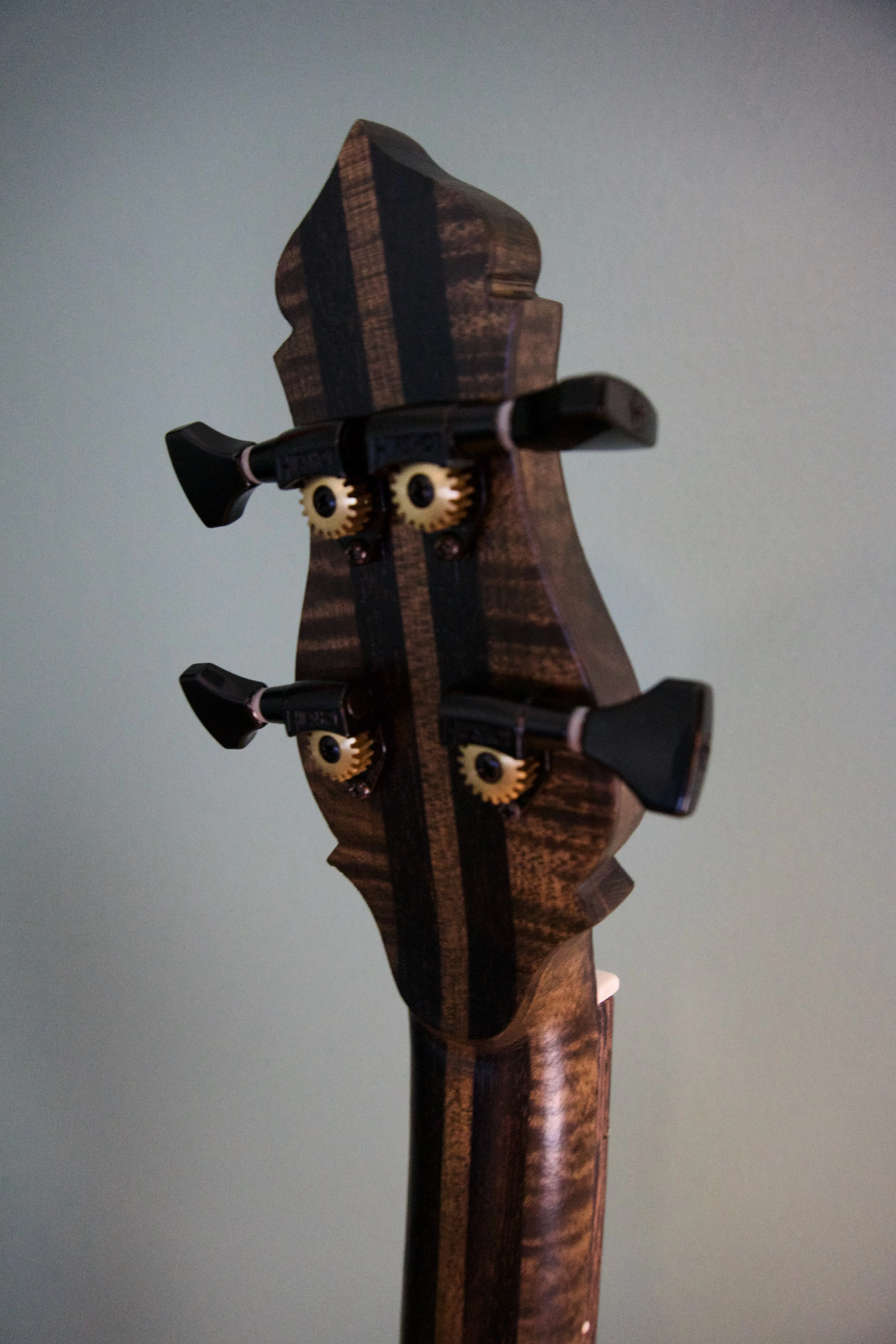 Coffee can banjo, back of headstock