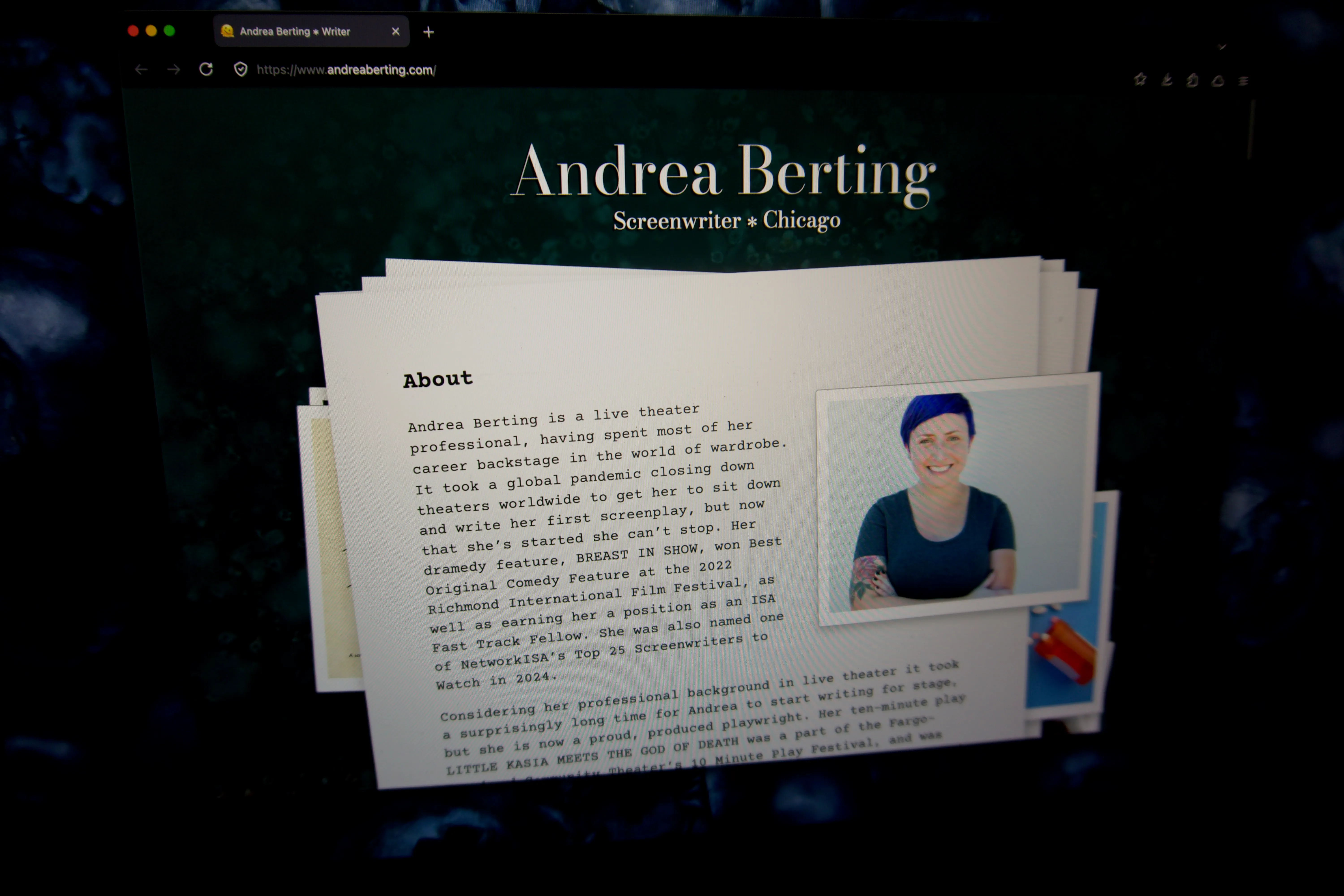 Photo (deliberately not a screenshot, for Aesthetics) of andreaberting.com